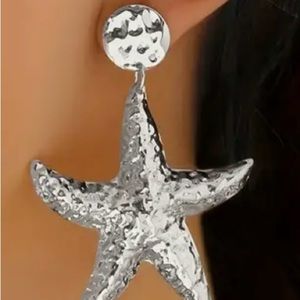 Silver tone starfish drop pierced earrings